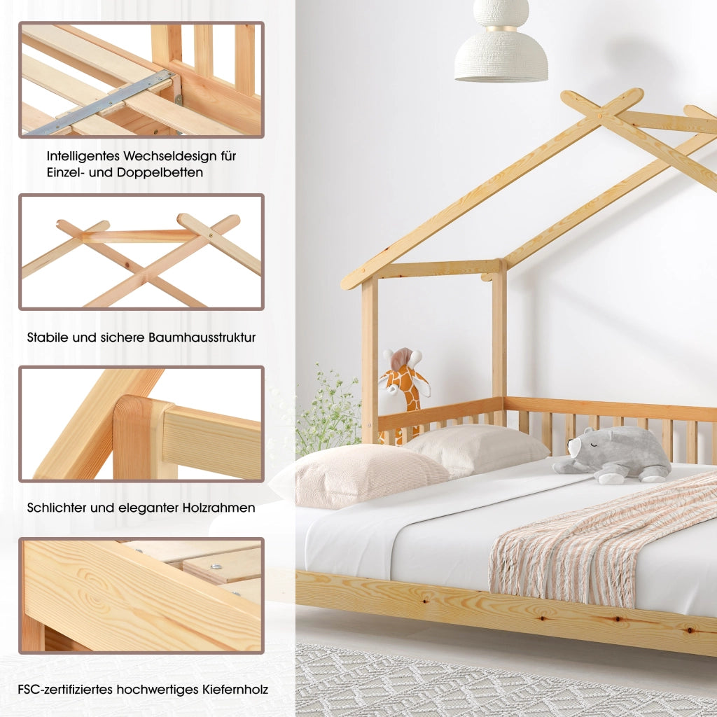 Letto a casa espandibile legno massello 200x180 cm