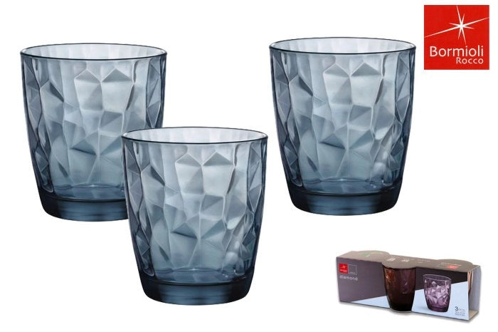 BORMIOLI DIAMOND BICCHIERI PER ACQUA IN SET DA 3 PEZZI COLORE BLU