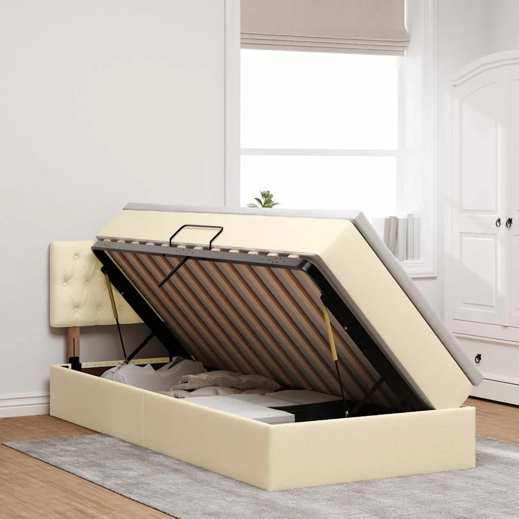 Letto con contenitore e LED con led Crema 100 x 200 cm Tessuto