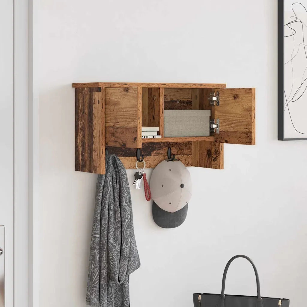 Appendiabiti a muro con porta Legno vecchio 50 x 20 x 30 cm 874337