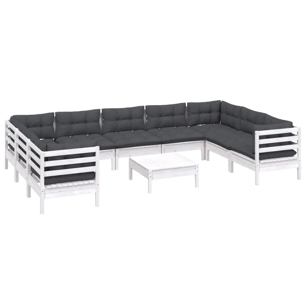 Set Divani da Giardino 10 pz con Cuscini Bianchi Legno di Pino 3097326