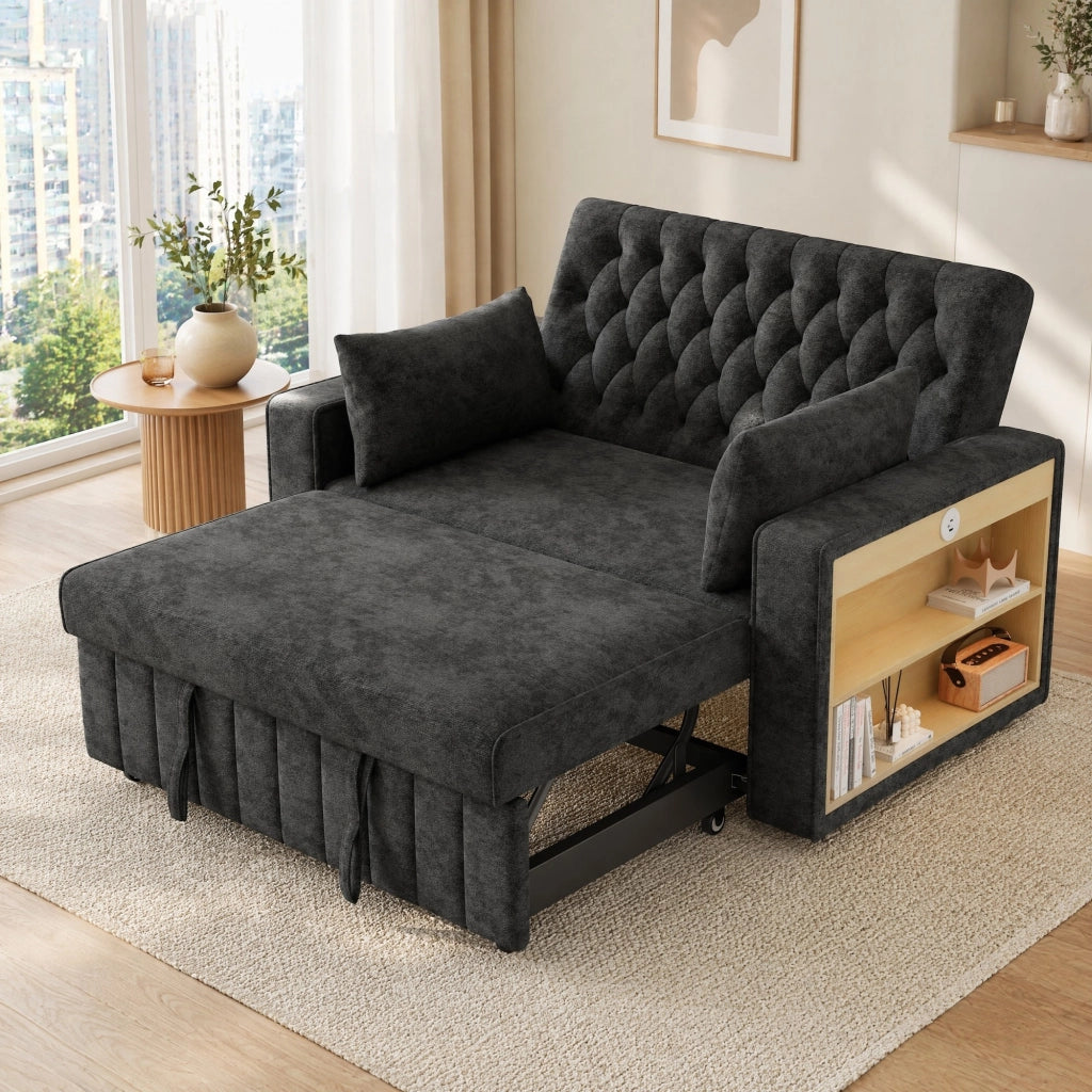 DIVANO LETTO 140x137x84 cm in Chenille Grigio con 2 cuscini