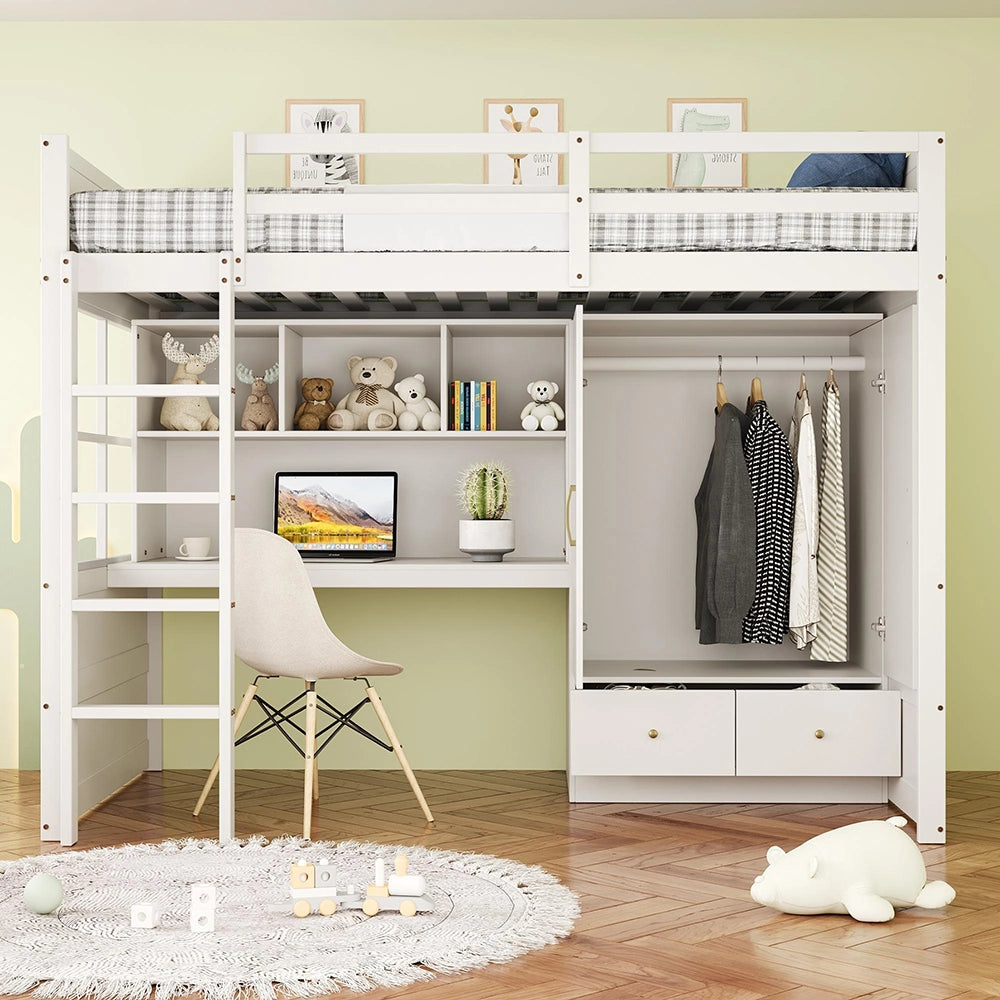 Letto a soppalco - Xylo - 90x200 cm bianco con scrivania