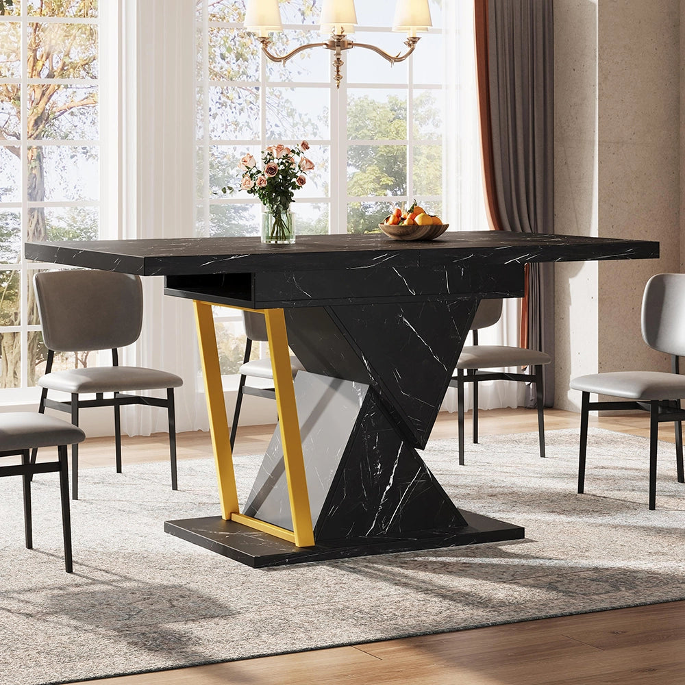 Tavolo da pranzo estensibile con illuminazione LED - Xylo - 110(140) x 80 x 76 cm - Legno nero - Per 6 persone