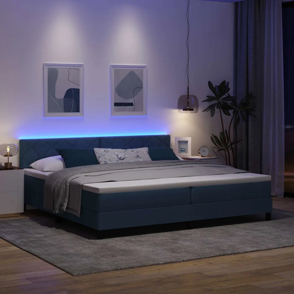 Letto a molle con materasso con led Blu 200 x 200 cm Tessuto 3342316