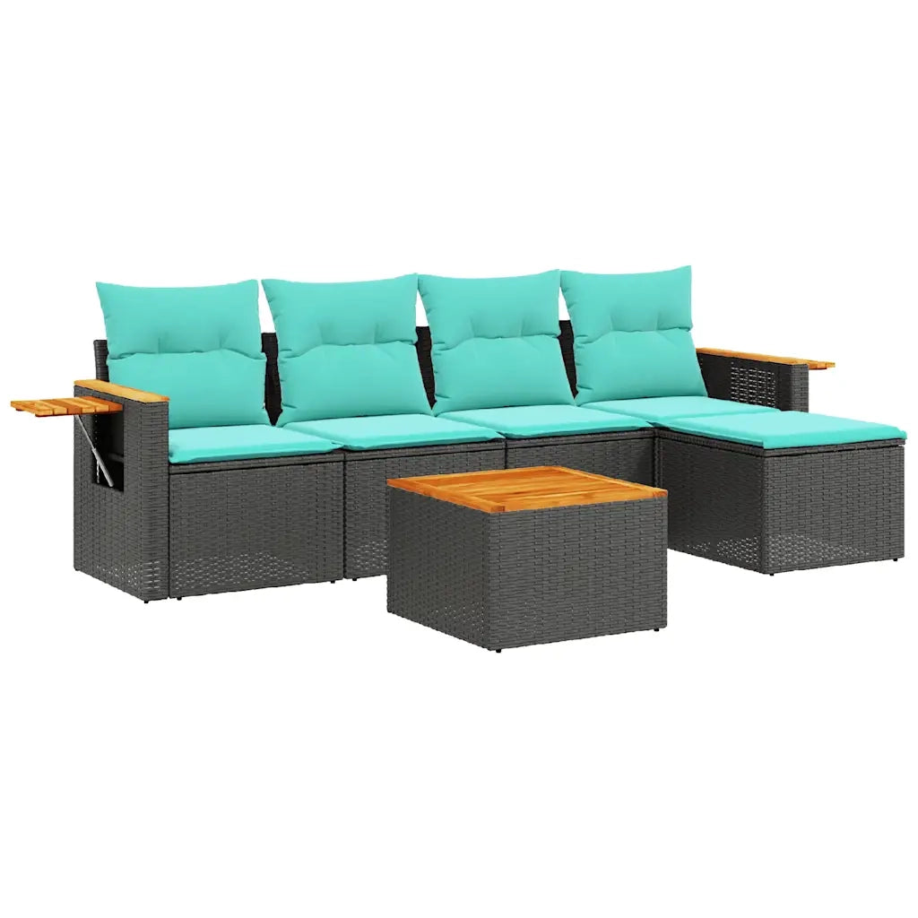 Set Divani da Giardino 6 pz con Cuscini Nero in Polyrattan