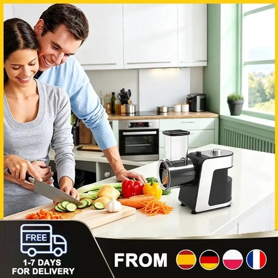 Snghiera elettrica per verdure e formaggio 500W con raspatore per verdure e formaggio, snghiera per la cucina, smorzatore, regalo con 5 accessori.