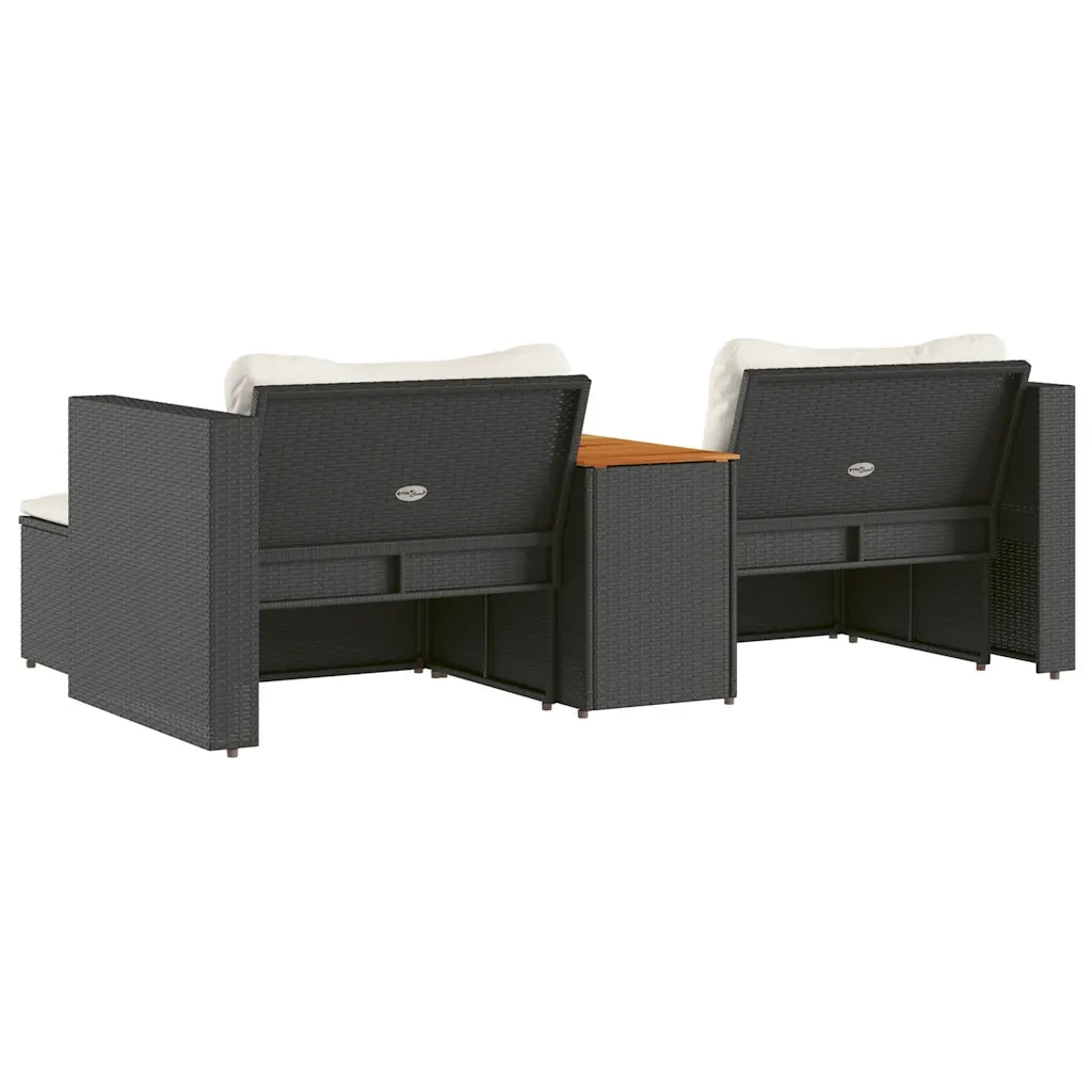 Set Divani da Giardino 5 pz con Cuscini Nero Polyrattan Acacia 365725