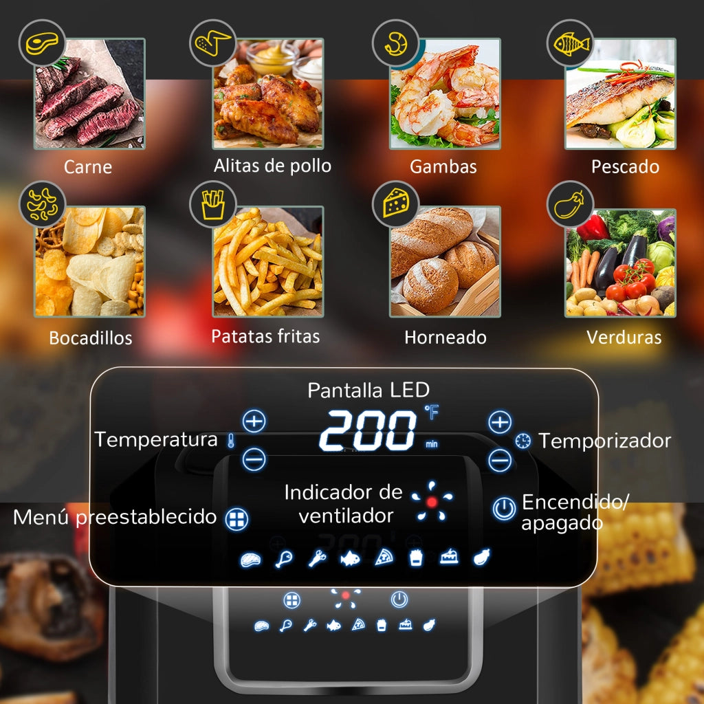 Friggitrice ad Aria 6,5L 1700W con 8 Programmi e Cestello ¨C Minimal ¨C 36,5x29x33,8 cm Nero