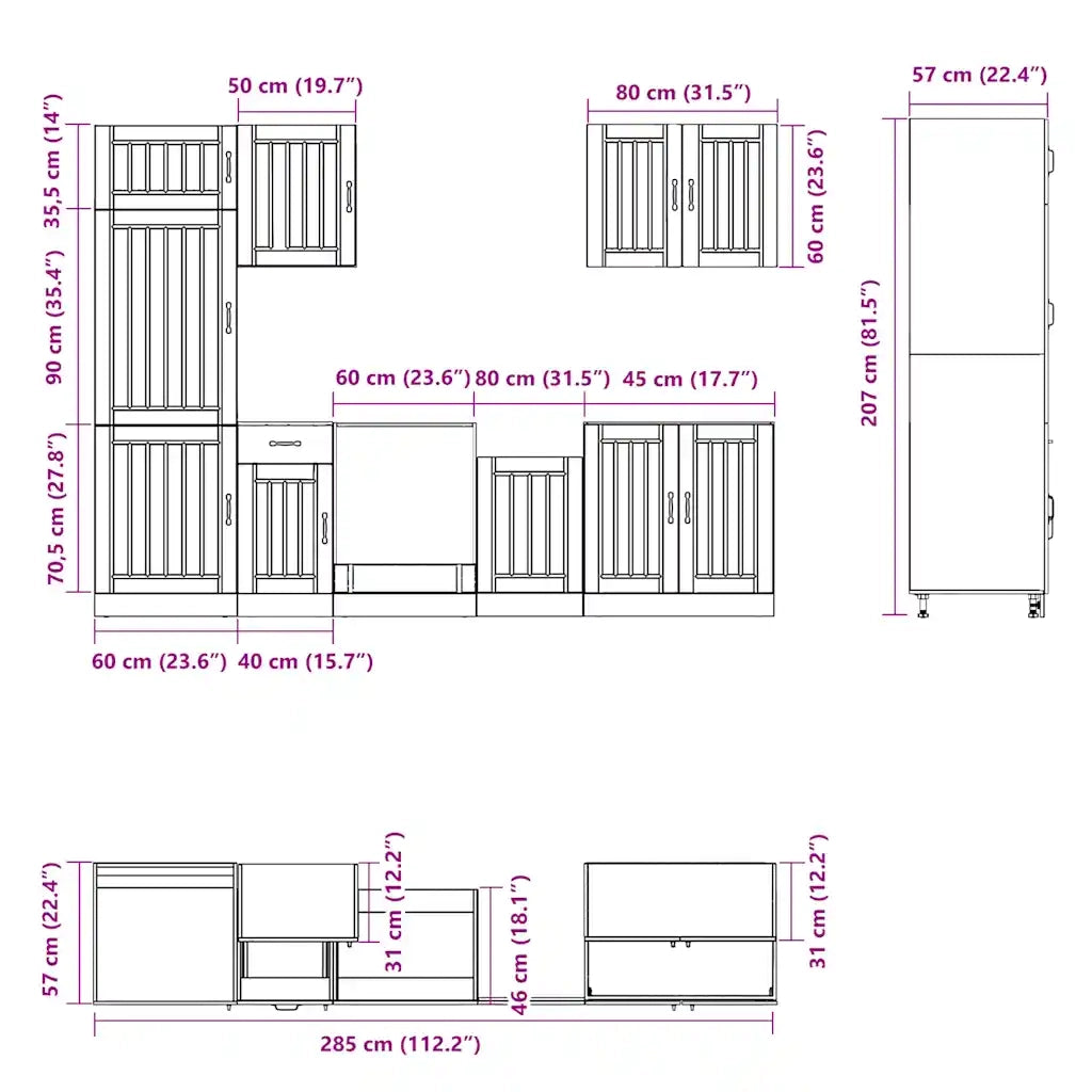 Set Mobili da Cucina 7 pz Lucca Neri Legno Multistrato 3314772