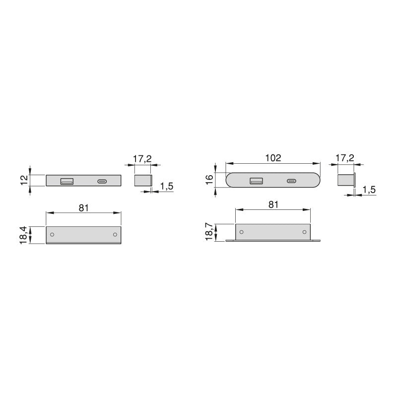 Multiconnettore estraibile Vertikal Push 60, diametro 60 mm, 3 prese Schuko, 1 USB tipo A, 1 USB tipo C, Acciaio e Tec..