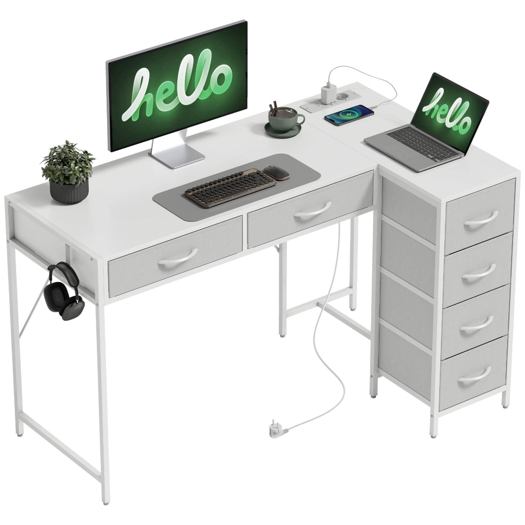 Scrivania Angolare con Cassetti in Legno e Acciaio ¨C Minimal ¨C Bianco 126x48x80