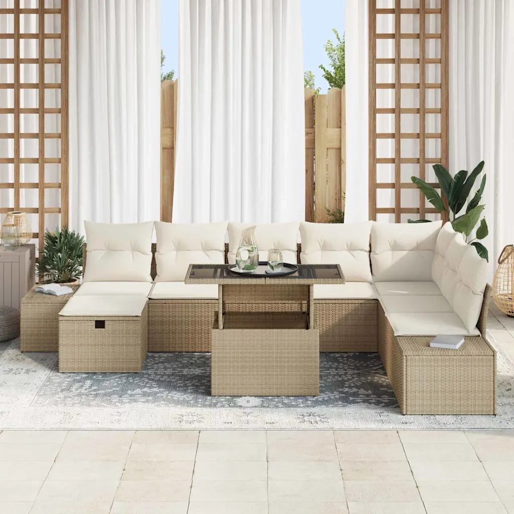 Set Divano da Giardino 11 pcs Beige Poly Rattan