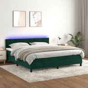 Letto a Molle con Materasso e LED Verde Scuro 160x200cm Velluto