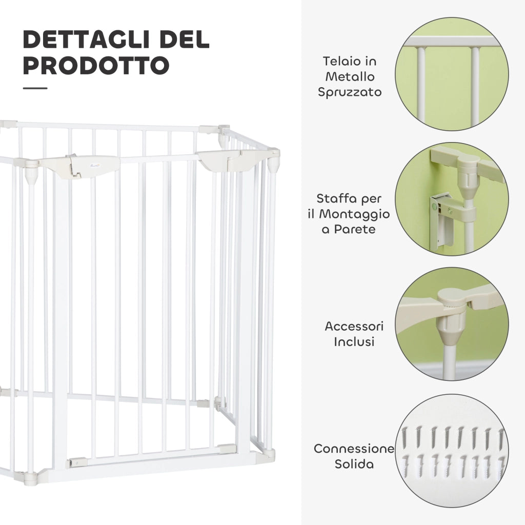 Cancello per Cani Regolabile Pieghevole ¨C Minimal ¨C Bianco 300x74.5 cm