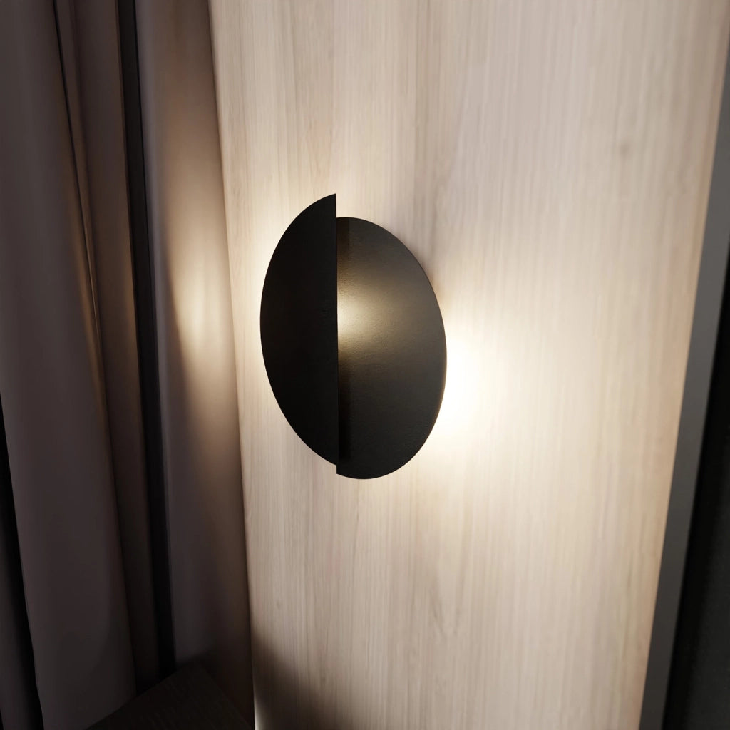 Applique Minimal Rotonda 1 Luce Indiretta Agni In Acciaio Nero