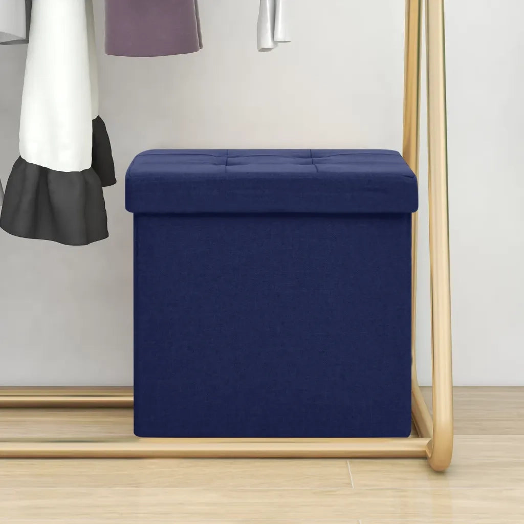 Sgabello con Contenitore Pieghevole Blu in Simil Lino CFW4785356