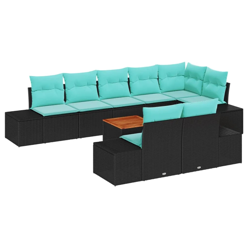 Set Divano da Giardino 9 pz Nero e turchese 3356646