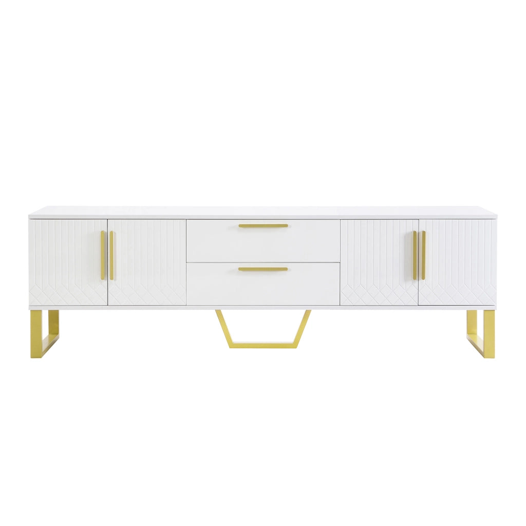 Mobile TV Lucido ¨C MINIMAL ¨C Bianco con Ante Texture, Gambe e Maniglie Dorate