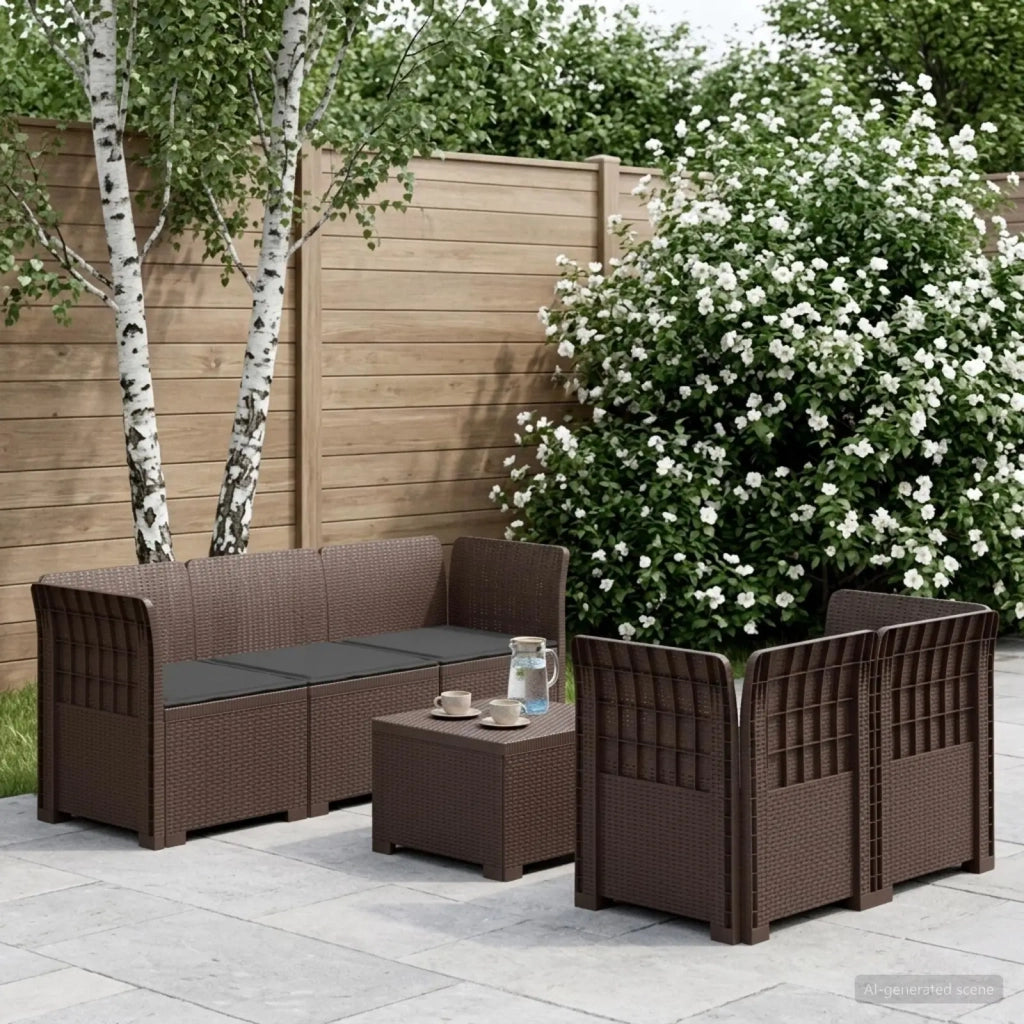 Divano da Giardino 5 Posti con Cuscini Stile Rattan PP Marrone 3443895