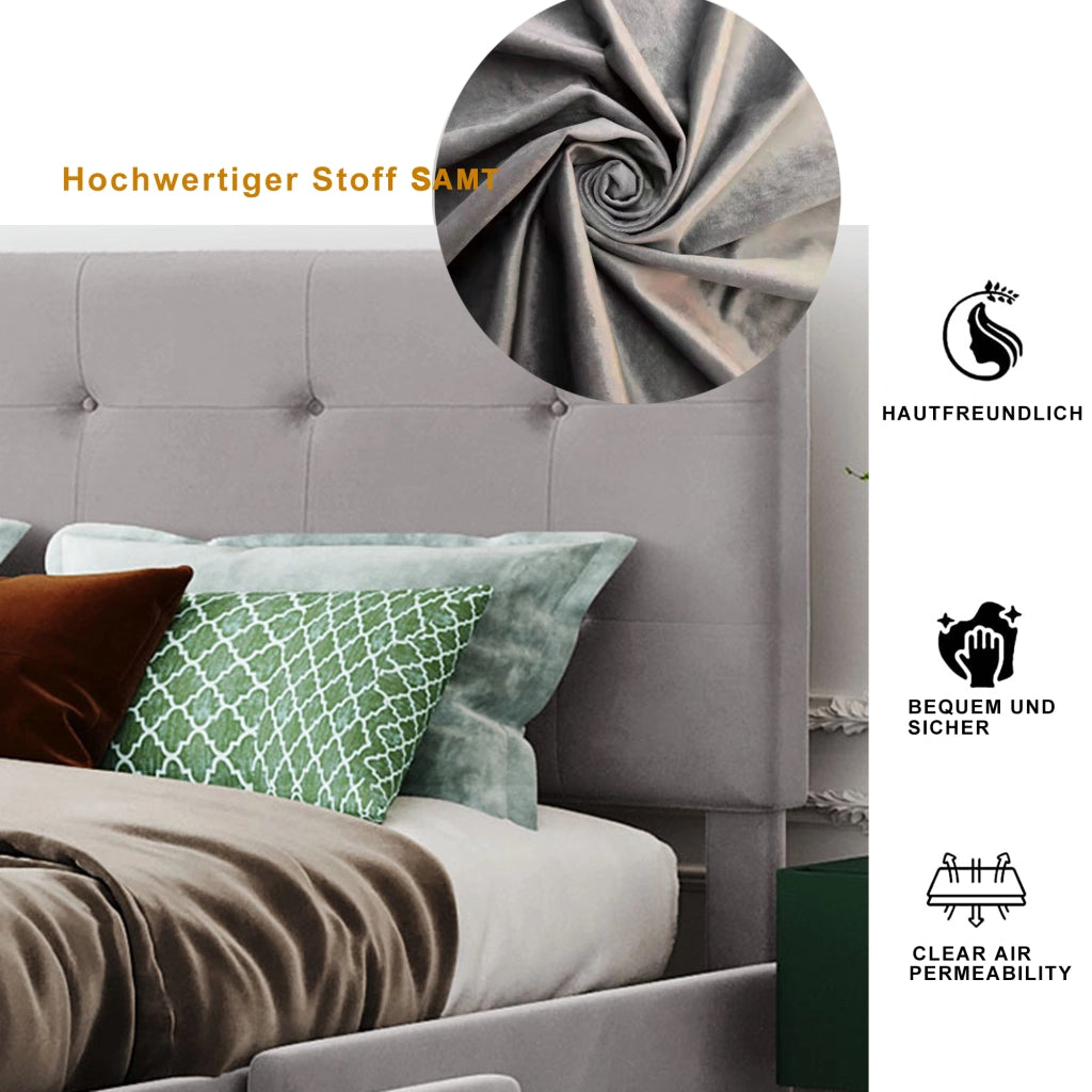 letto imbottito velluto grigio 140 x 200 cm