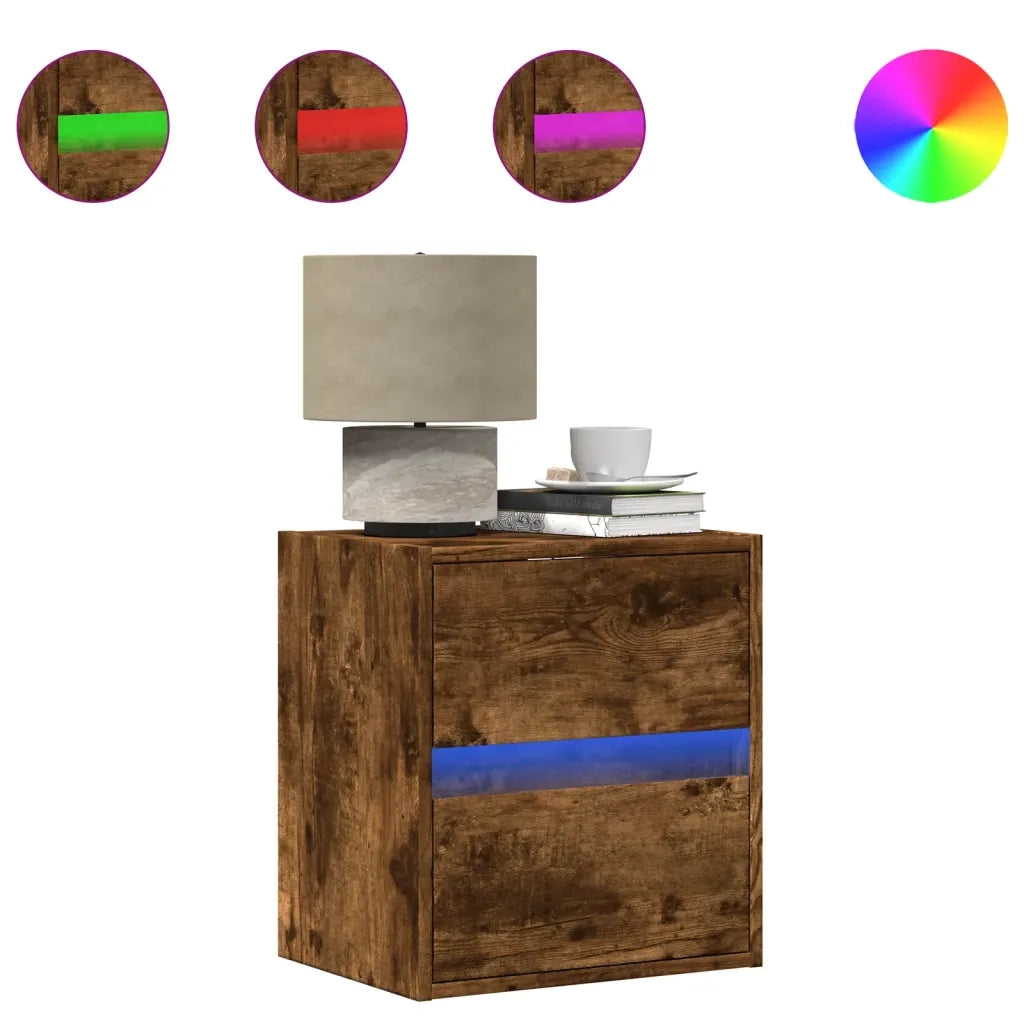 Comodini a Parete con luci LED 2 pz Rovere Fumo 3307970