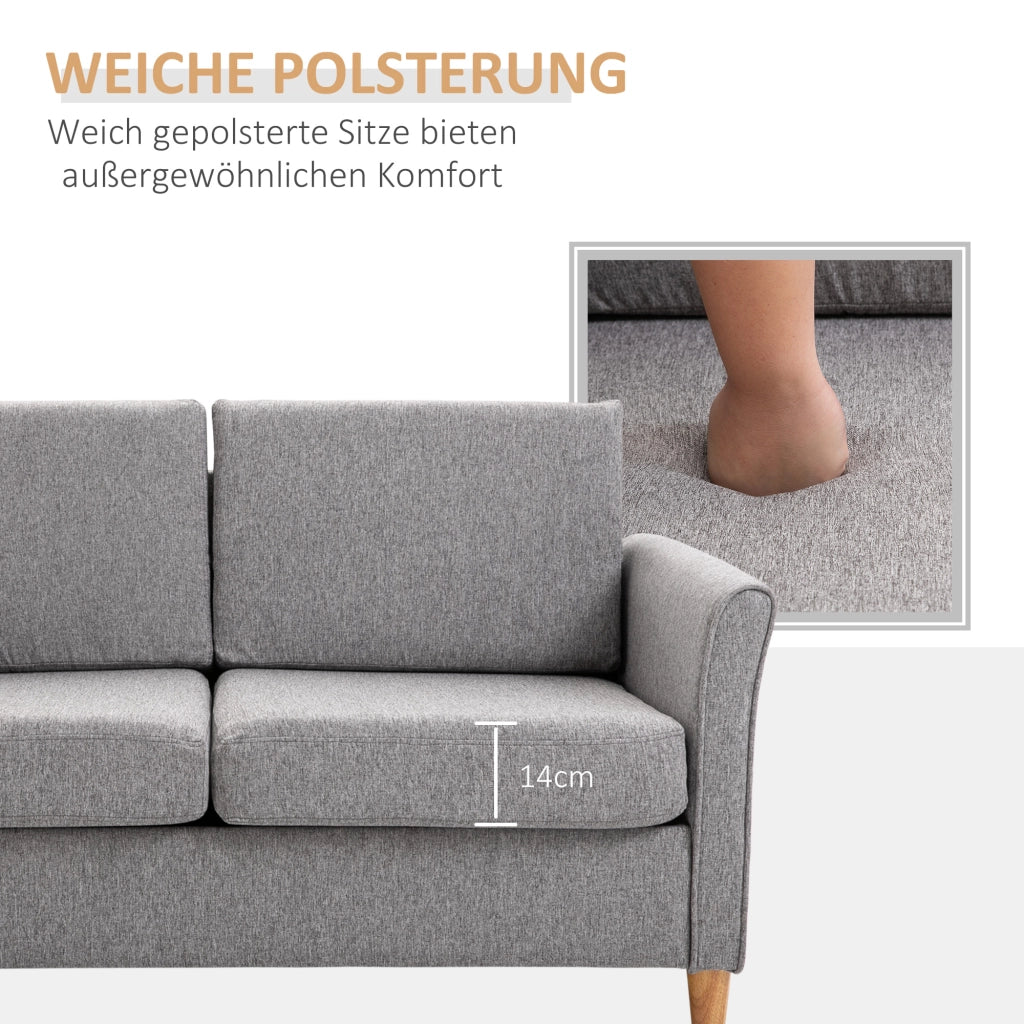Divano a due posti, comodo divano con cuscini in lino sfoderabili color grigio chiaro, 141x65x78 cm, ideale per il soggiorno.