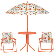 Set da giardino per bambini con tavolo e 2 sedie pieghevoli e ombrellone ¨C Minimal ¨C arancione, ? 100 cm, motivo animali