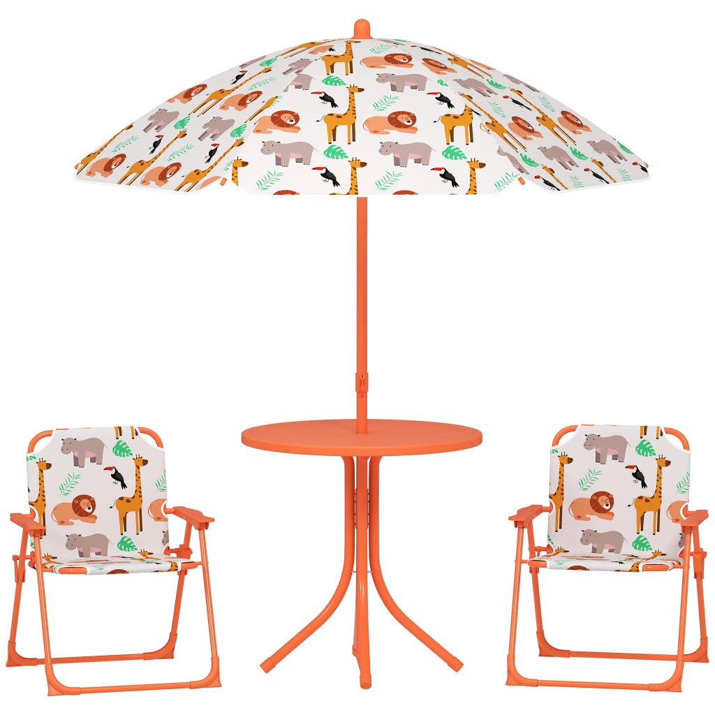 Set da giardino per bambini con tavolo e 2 sedie pieghevoli e ombrellone ¨C Minimal ¨C arancione, ? 100 cm, motivo animali