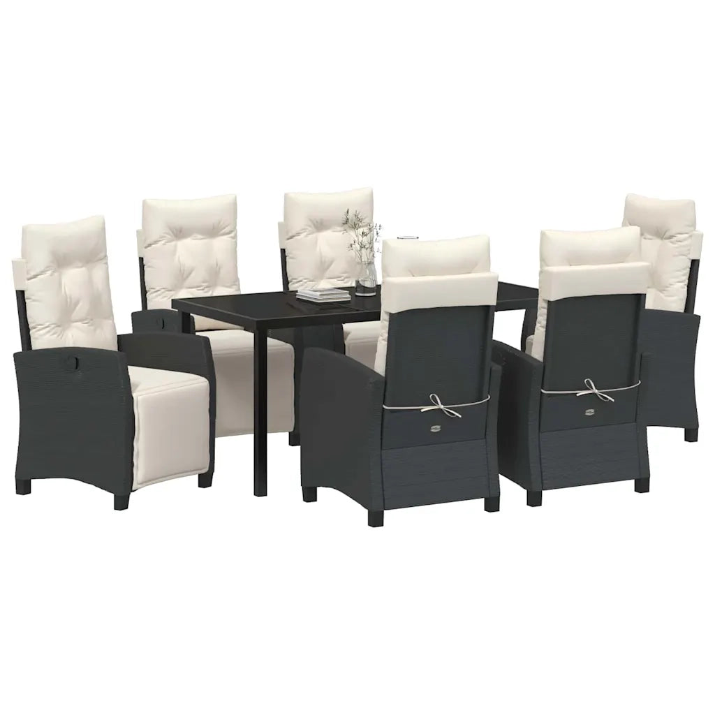 Set da Pranzo per Giardino con cuscino 7 pcs Nero polyrattan