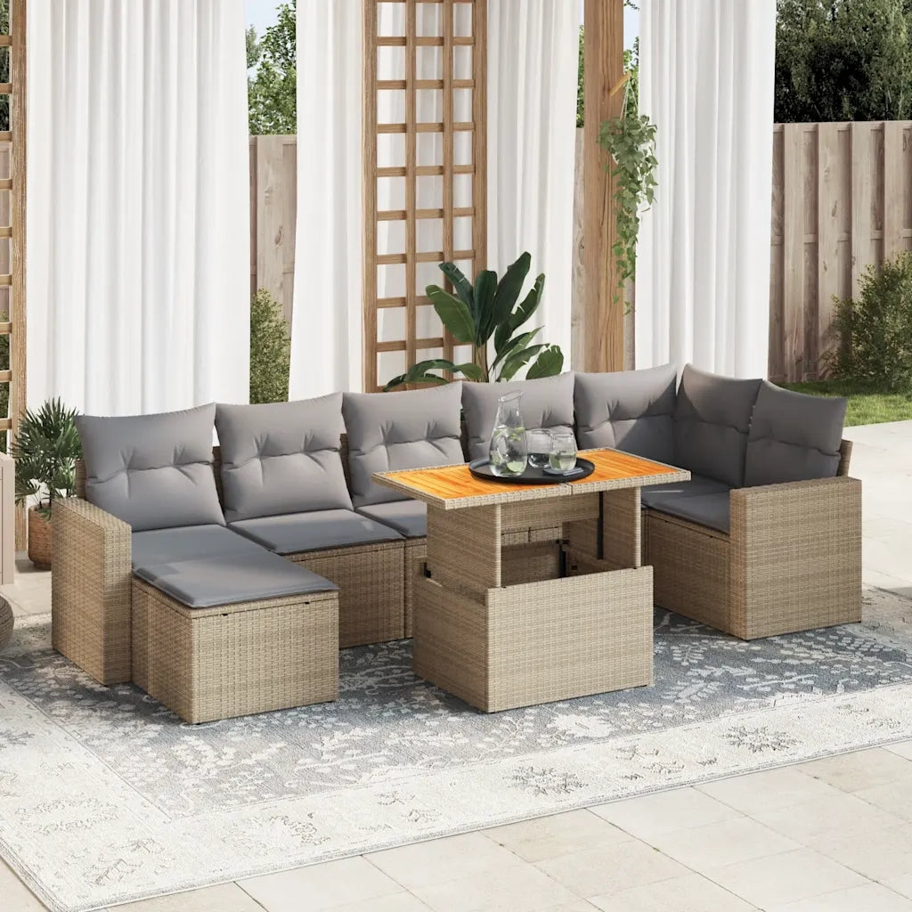 Set Divano da Giardino 8 pz con Cuscini Beige in Polyrattan 3327069