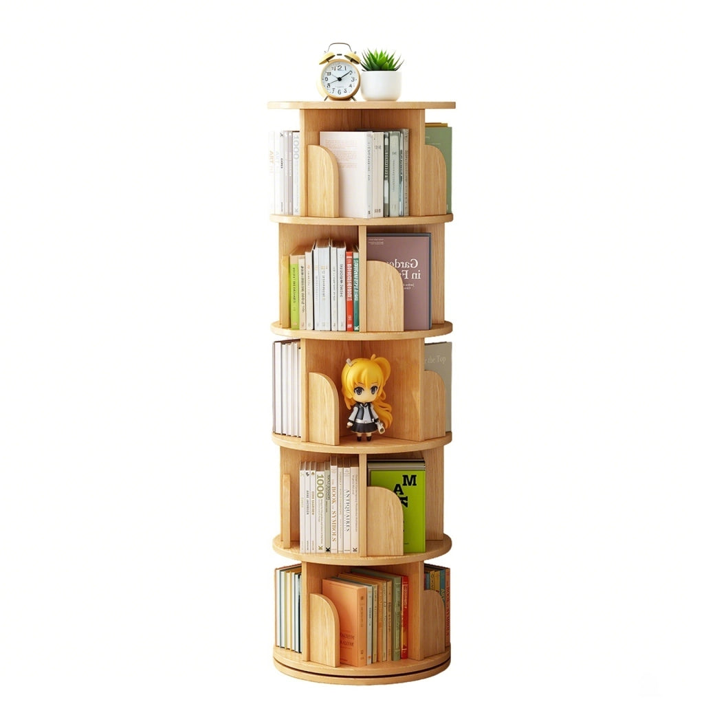 Libreria girevole a 360° in MDF, salvaspazio, colore legno