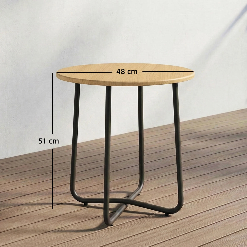 Tavolino da Giardino Rotondo in Metallo ¨C zephmum ¨C Effetto Legno Naturale ?48x51 cm