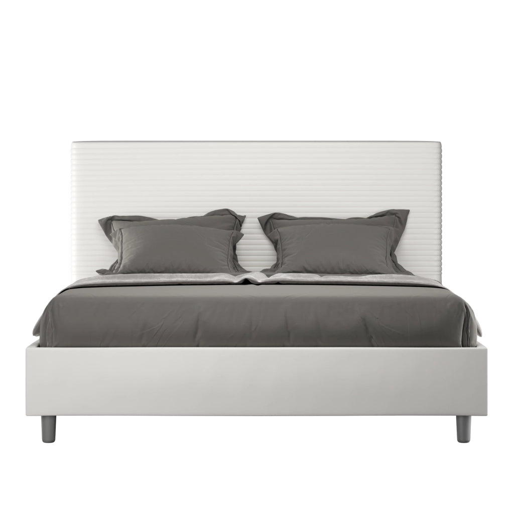 BS COM Letto matrimoniale con rete imbottito 160x200 similpelle bianco