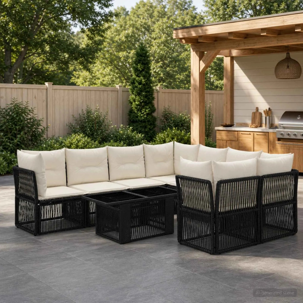 Set Divano da Giardino 9 pz Nero polyrattan 3436429