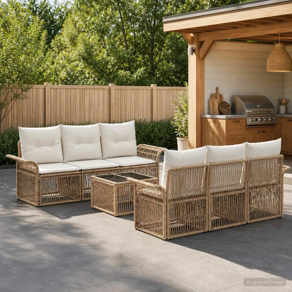 Set Divano da Giardino 7 pz Beige polyrattan 3434763
