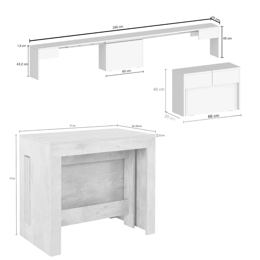 Set tavolo e sedie Badesi, Composizione multiuso, Set con consolle e 1 panca allungabili, 100% Made in Italy, 66x25h45 cm, Ardesia