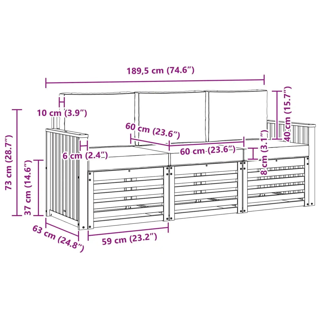 Set divani Legno di Acacia Massello 3391312