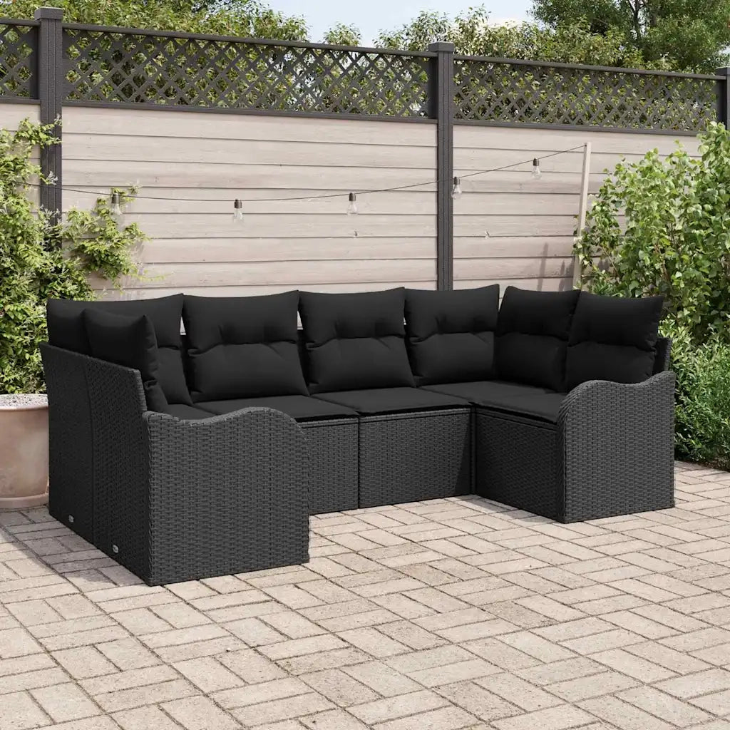 Set Divano da Giardino con cuscino 6 pcs Nero Poly Rattan