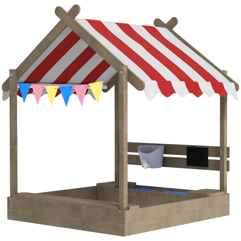 Casetta Gioco con Ombrellone ¨C Minimal ¨C Grigio Legno Massello 124x116x146 cm