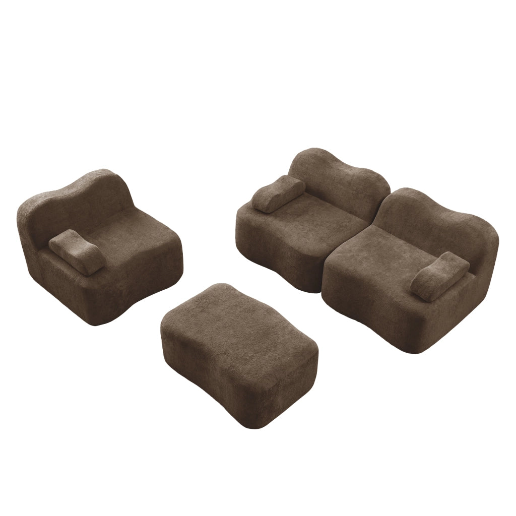 Divano Angolare Modulare 3 Posti con Ottoman ¨C MINIMAL ¨C Tessuto Marrone, Braccioli Mobili