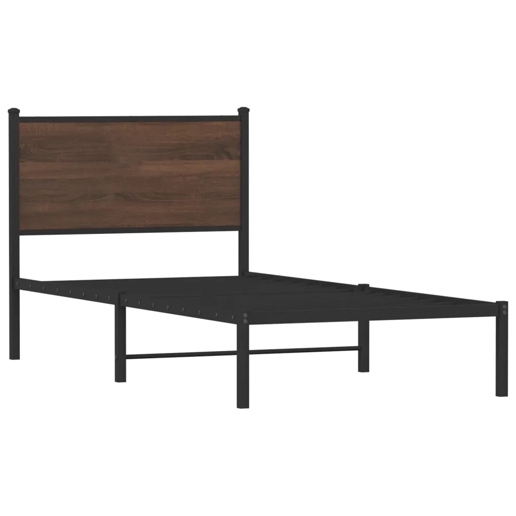 Letto singolo | Letto per adulti | Giroletto senza Materasso in Metallo Rovere Marrone 90x200 cm