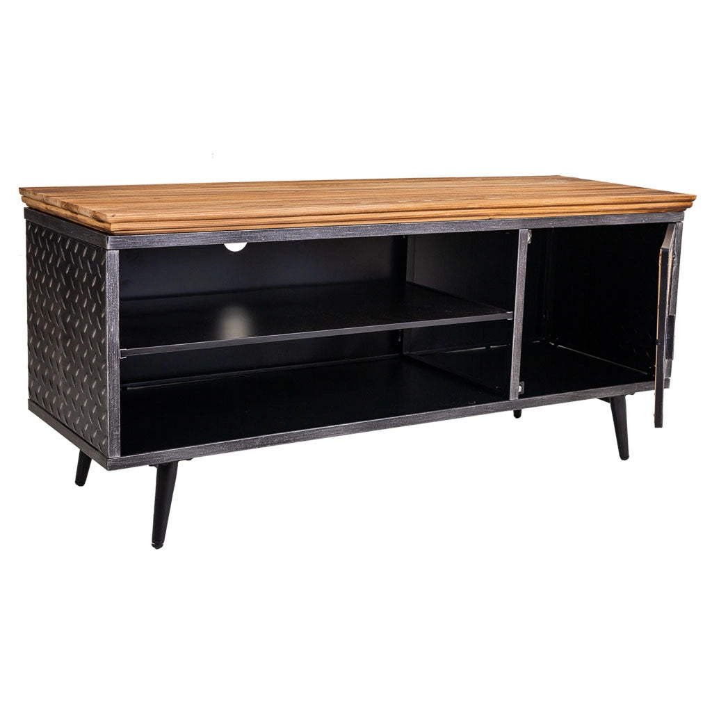 Mobile base in metallo nero, legno e bambù 120x40x56,5h