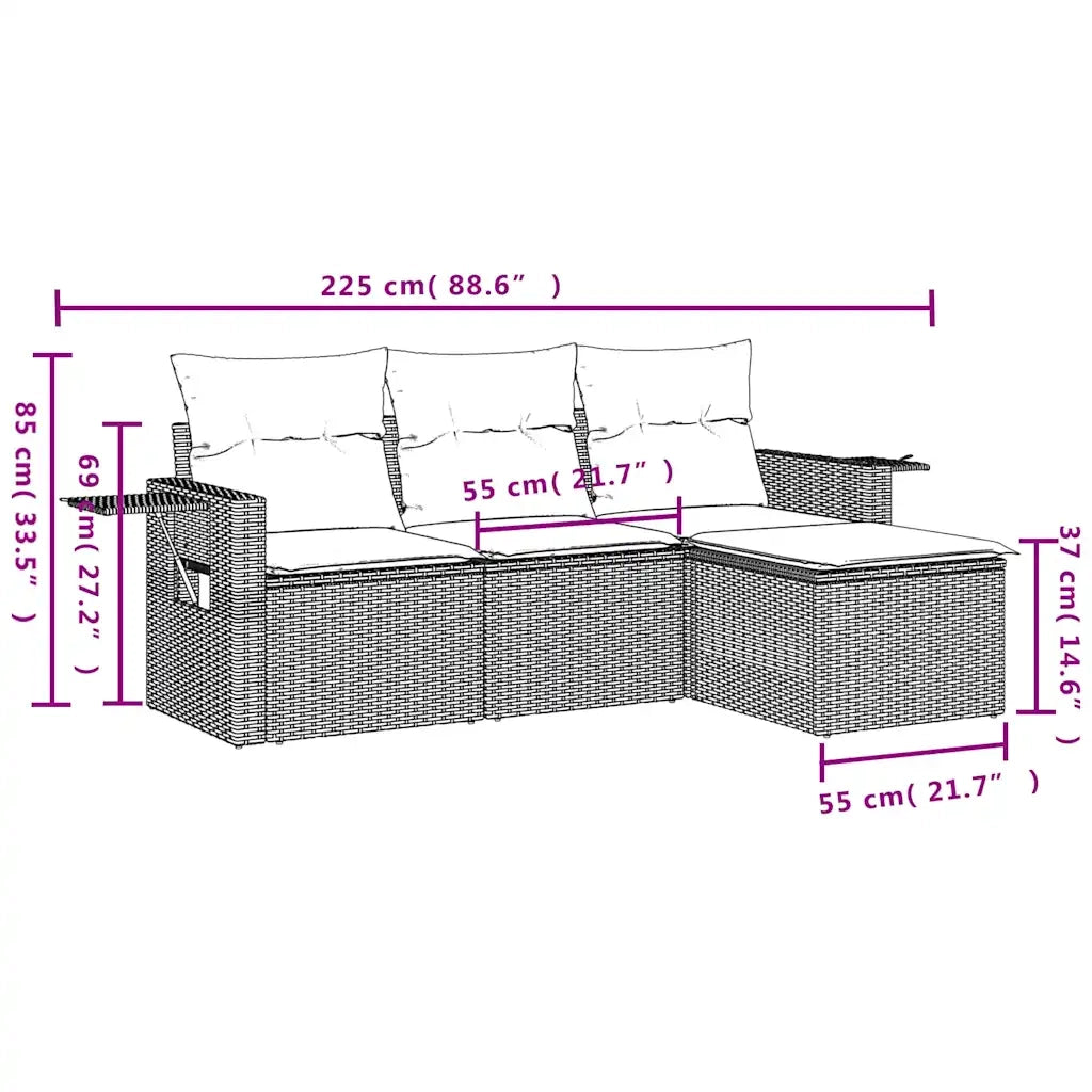 Set Divano da Giardino 4pz con Cuscini Grigio Chiaro Polyrattan 3220071
