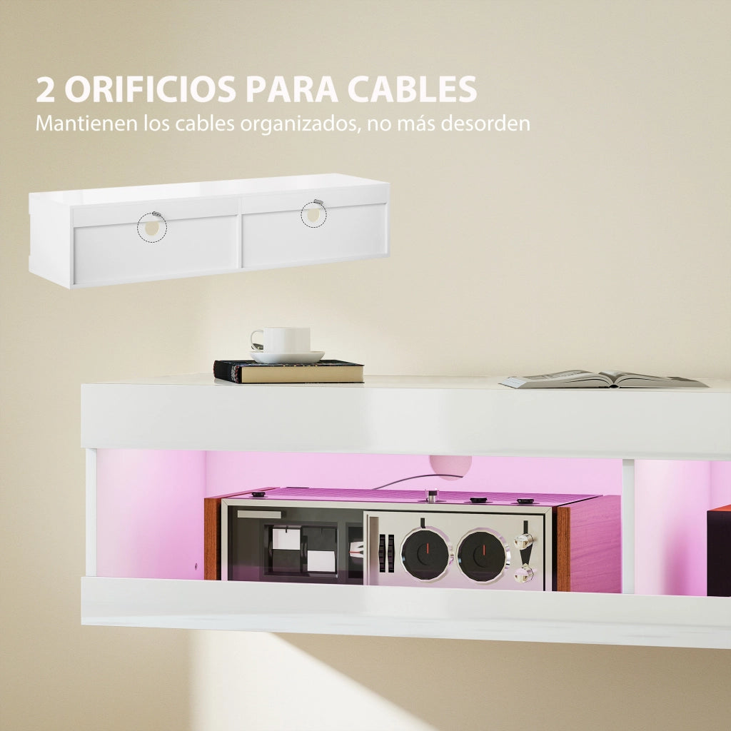 Mobile TV Sospeso con Luci LED e Telecomando ¨C Xylo ¨C Bianco Lucido 140x40x30 cm