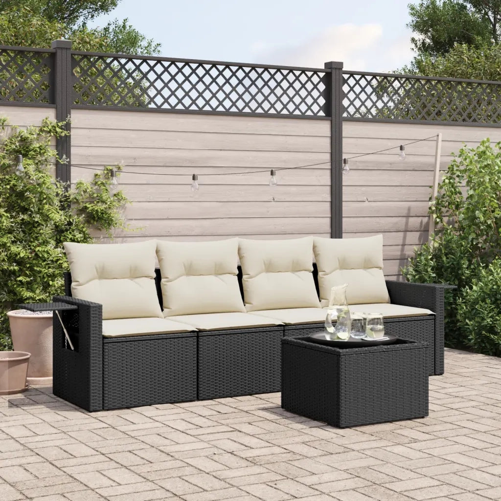 Set Divani da Giardino 5 pz | Set Salotto da Giardino con Cuscini in Polyrattan Nero