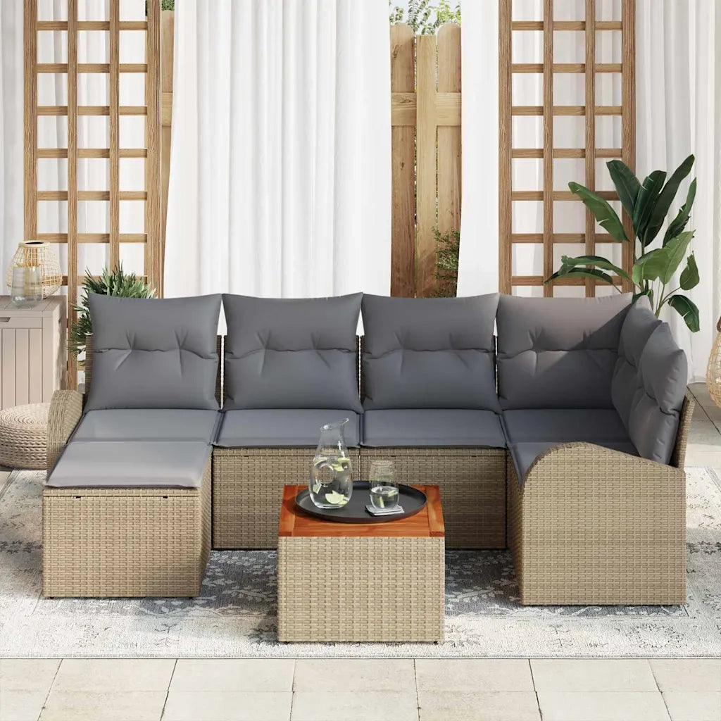 Set Divano da Giardino 7 pcs Beige e Grigio Chiaro polyrattan 3356271