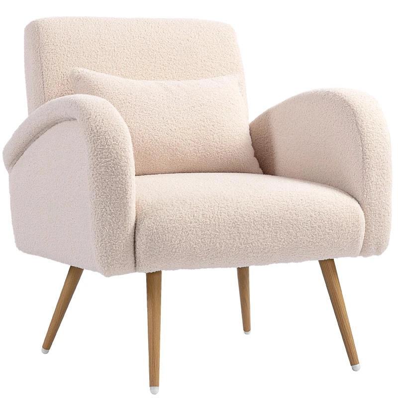 POLTRONA PER SALOTTO MODERNA IN TESSUTO TEDDY CON CUSCINO LOMBARE SFODERABILE, 77X77X83 CM, BEIGE