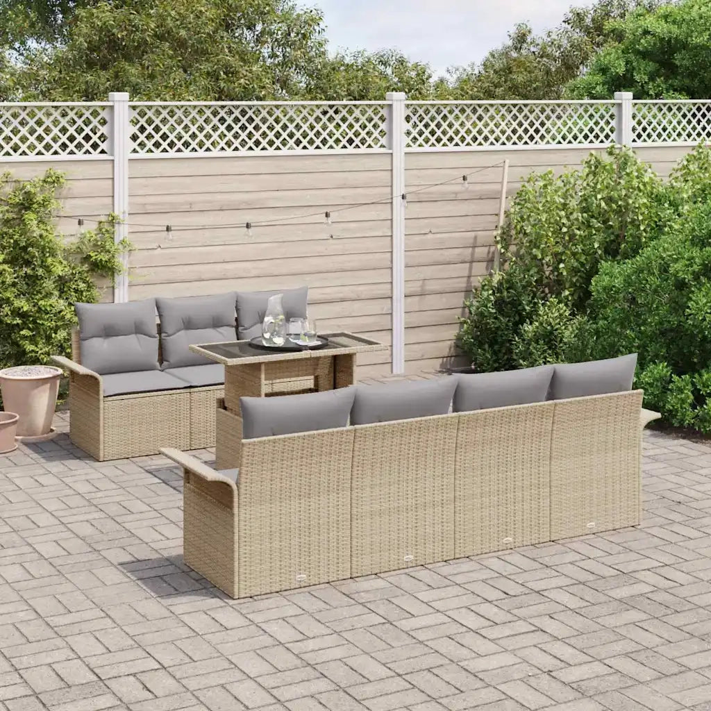 Set Divano da Giardino con cuscino 8 pcs Beige Poly Rattan