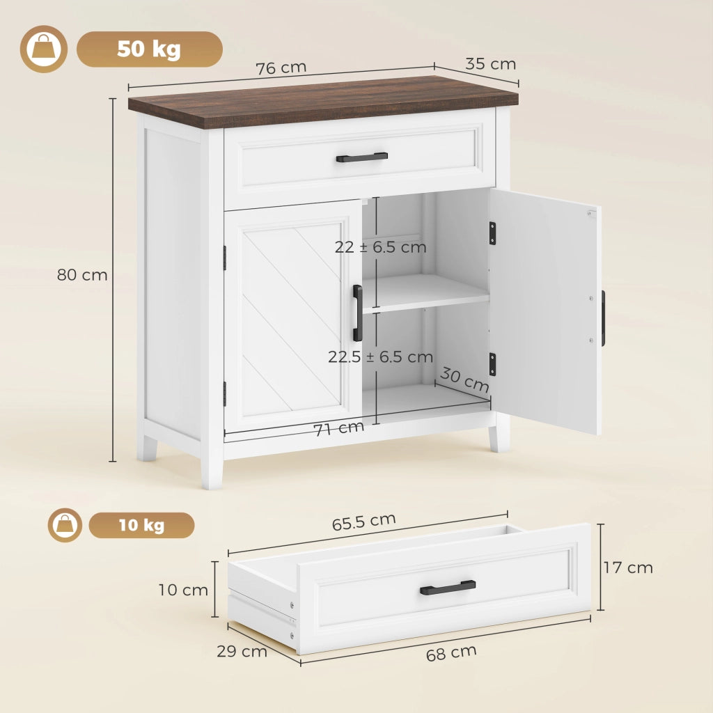 Credenza Moderna Rustico con Ripiano Regolabile. Spazio Contenitore e 2 Ante.